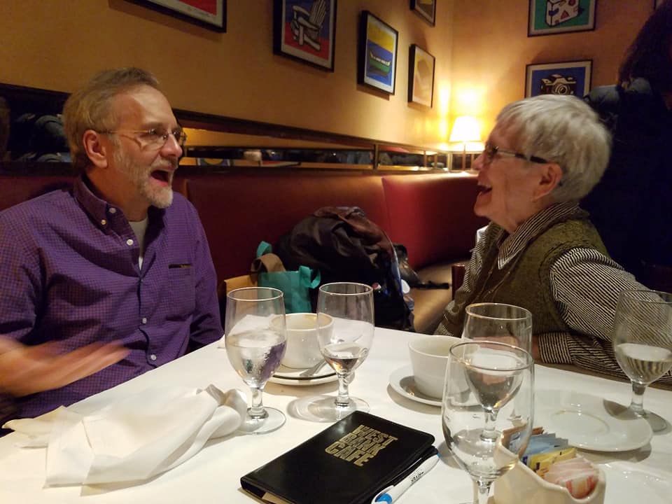 My mom and me in a lively but good-spirited debate