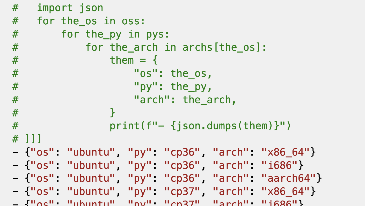 Some Python code to generate an action matrix