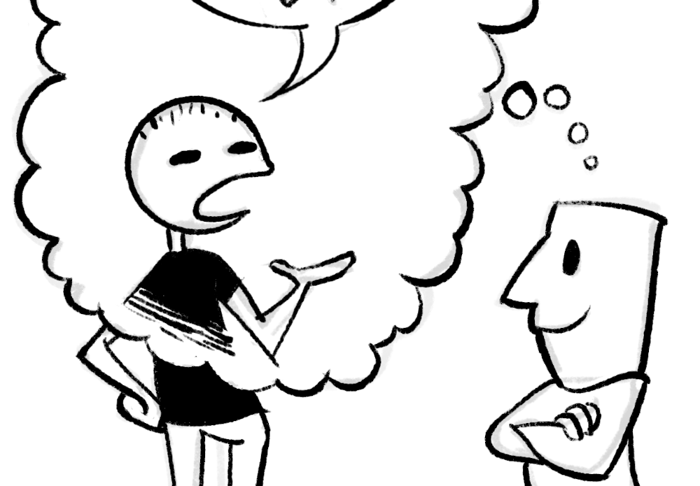 two cartoon people chatting