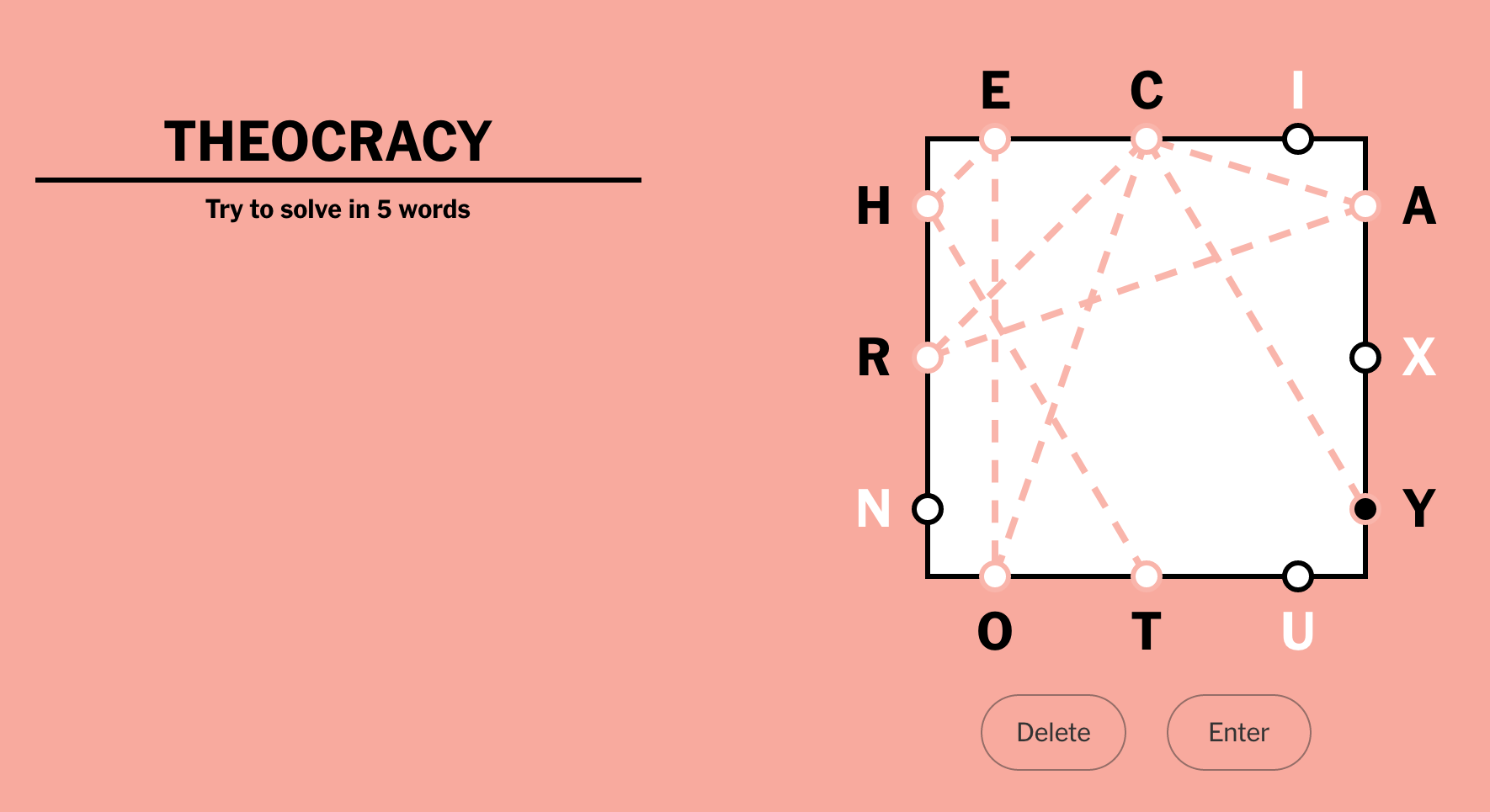 The same puzzle with THEOCRACY played