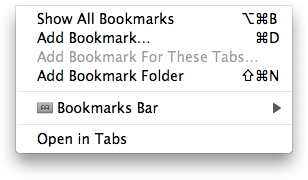 Safari bookmark menu showing key modifiers