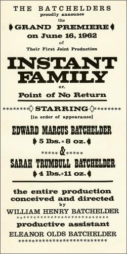 Ned & Sarai's birth announcement: looks like a theater playbill