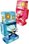 Pink and blue paper robots