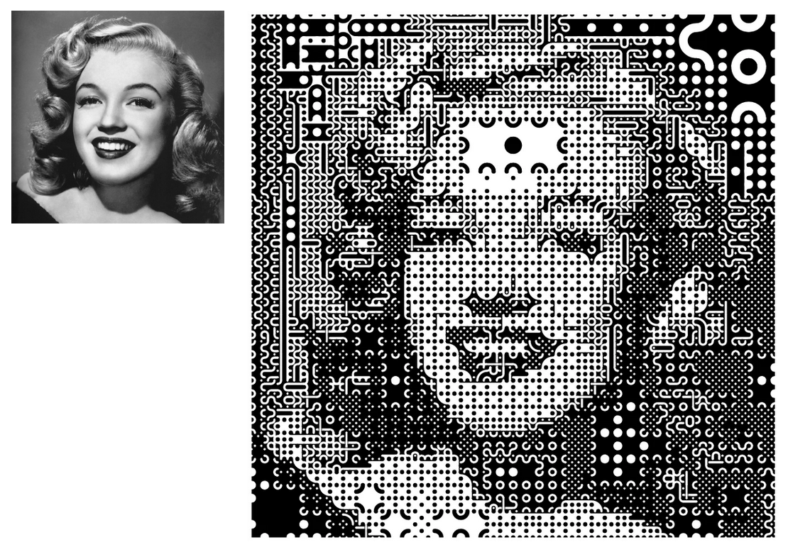 Young Marilyn, photo and Truchet-tiled