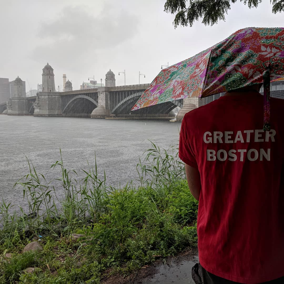 Nat, in the rain, overlooking the Longfellow Bridge