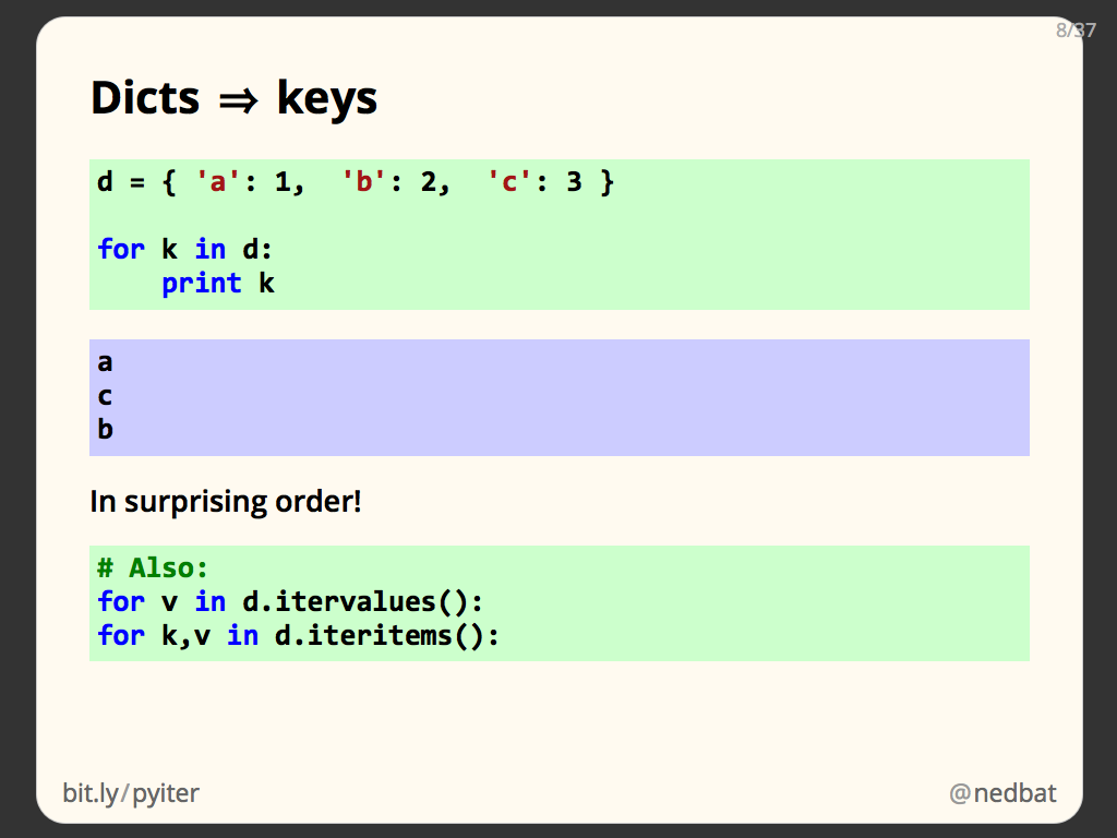 Dicts ⇒ keys