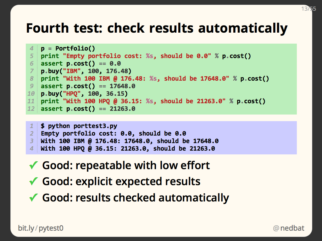 Fourth test: check results automatically