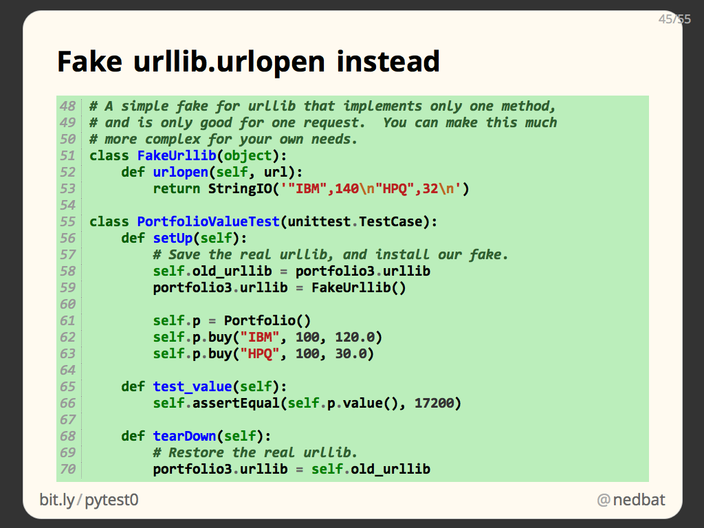 Fake urllib.urlopen instead