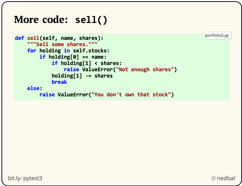 More code:  sell()